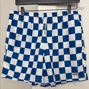 Bather Blue and White Checkered Men's swim shorts